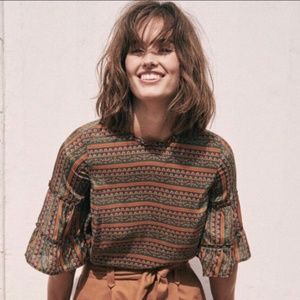 Sezane Multicolor Patterned Ruffle Sleeve Blouse